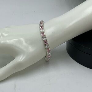 Sterling Silver 925 Clear and Pink‎ Topaz CZ Tennis Bracelet Safety Latch